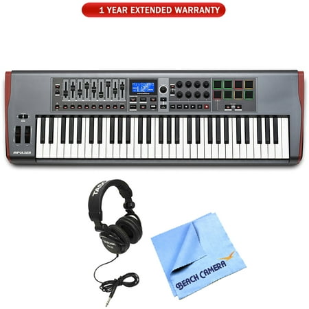 Novation Impulse 61 USB Midi Controller Keyboard, 61 Keys (AMS-IMPULSE-61) with 1 Year Extended Warranty, Professional Headphones & 1 Piece Micro Fiber