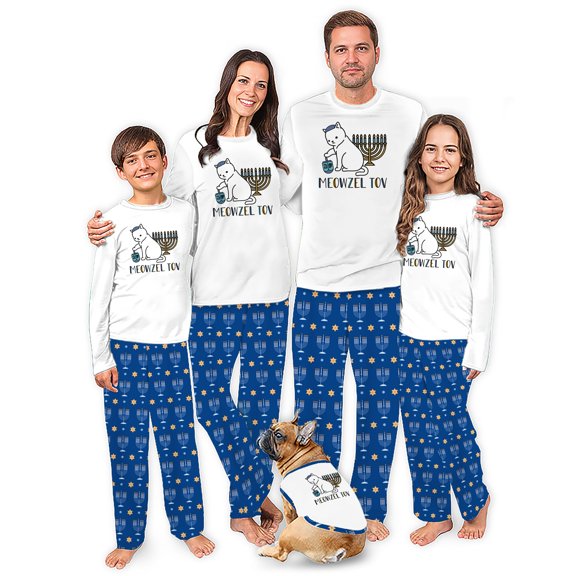 Cute Cat Matching Hanukkah Pajamas Family, Plus Size Hanukkah Pajamas, Size NB - Men 6XL
