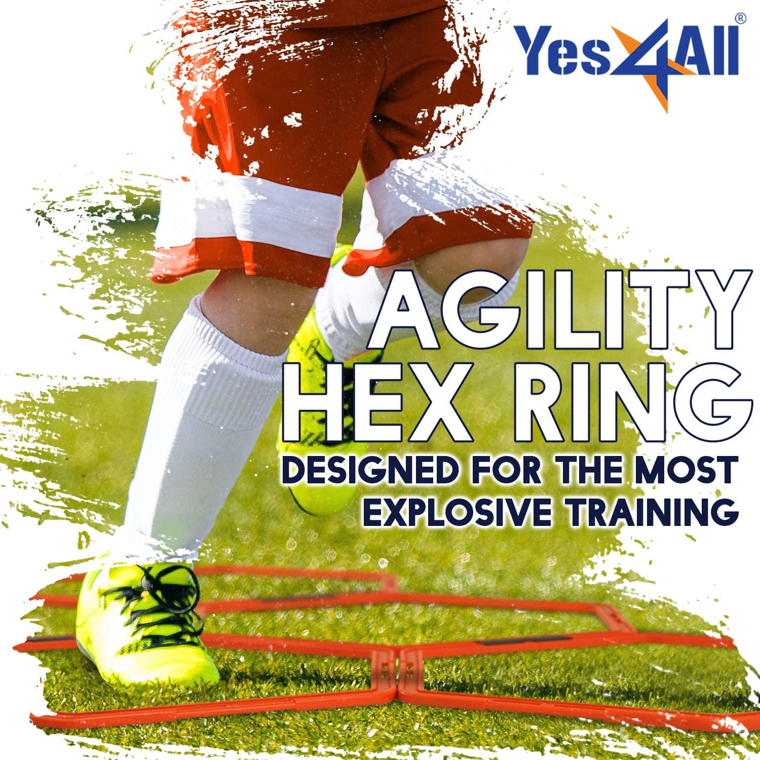 Yes4All Hexagon Agility Rings With Carrying Bag, 12 Rings, Orange