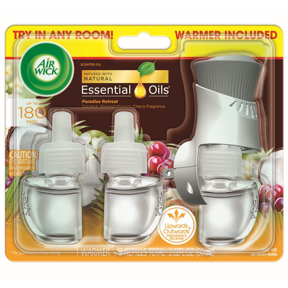 Air Wick Plug in Scented Oil Starter Kit (Warmer + 3 Refills), Paradise