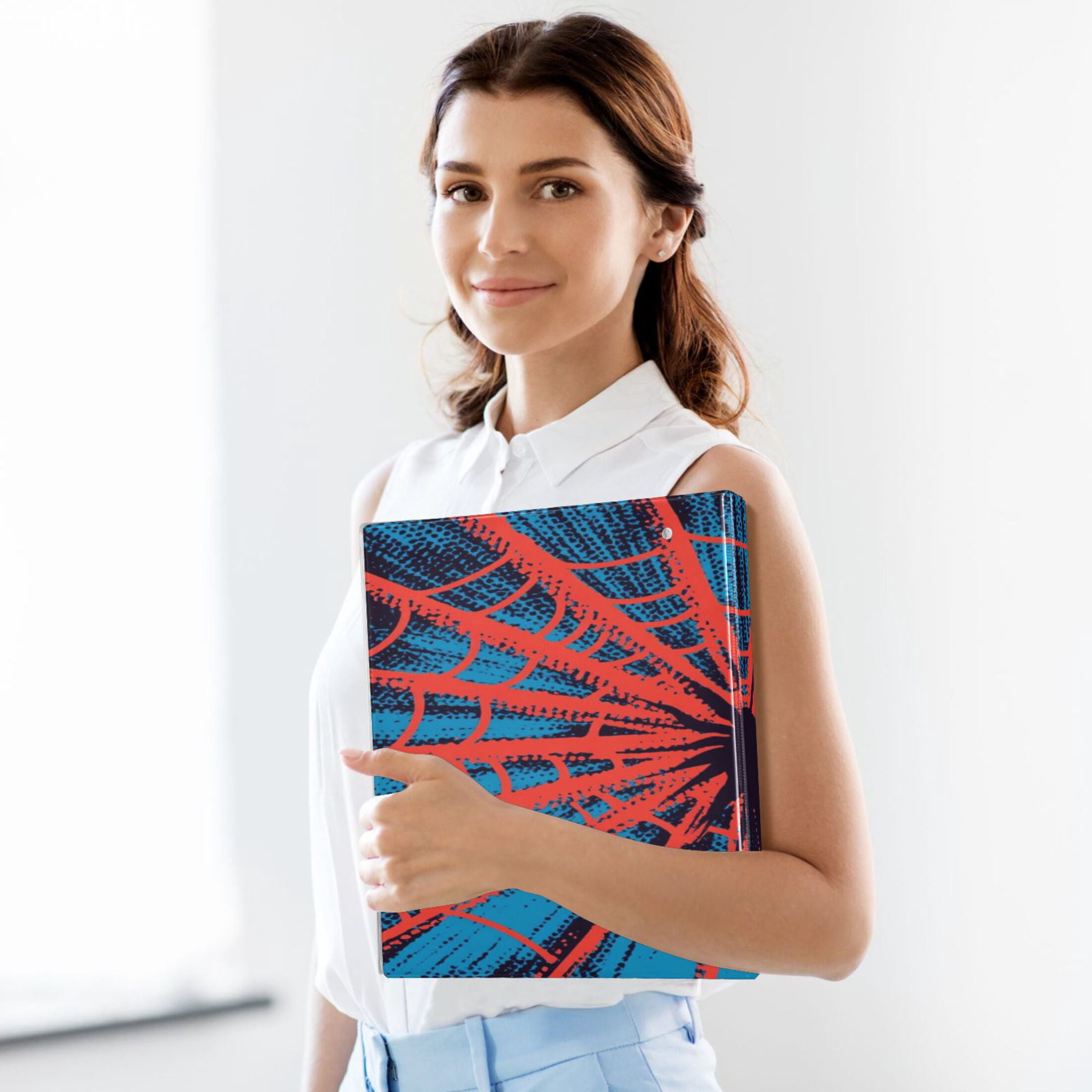 WOBOGO Red Spiderweb File Folders Extra Large Capacity to Hold 200 Sheets of Documents Hard Shell Ring Binder for School Home Office