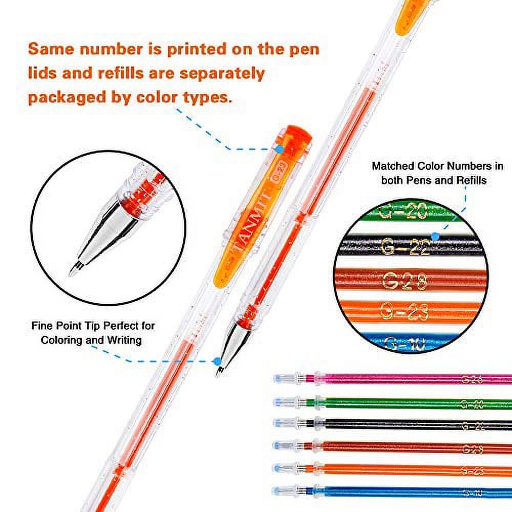 TANMIT Bolígrafos de gel, 33 bolígrafos de gel de color de punta fina con  un 40% más de tinta para libros de colorear para adultos, dibujos