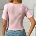 thumbnail image 5 of AherBiu Going out Tops for Women Drawstring Square Neck Low Cut Short Sleeve Ribble Knitted Slim Fitted Cute Shirts, 5 of 8
