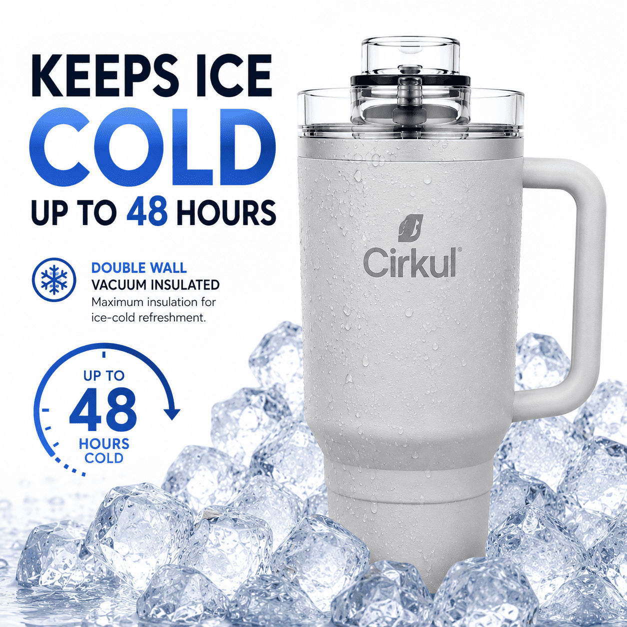 Cirkul 40oz. All-Day StrawSip Tumbler, Double-Wall Insulated Stainless Steel Tumbler with Handle, Light Gray