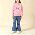 thumbnail image 4 of LNMQLPDBS Girls Hoodie Set Toddler Cute Graphic Pullover and Flared Jean Kids Casual 2 Piece Set Sweatshirt with Denim Pants Matching Set for Outdoor School Daily Wear, 4 of 5