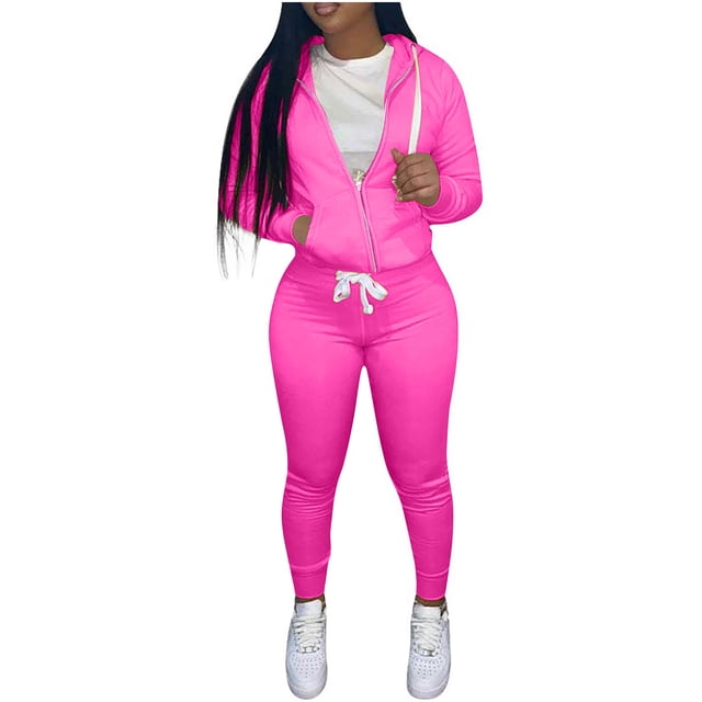 cfhntfmh Womens Two Pieces Tracksuit Outfits Casual Long Sleeve Zipper Hooded Sweatsuit Slim Drawstring Pants Set with Pockets