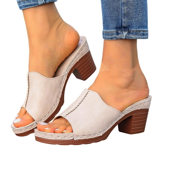 Women Open Toe Heels Low Chunky Short Ankle Strap Block Heeled Sandals Comfortable Party Dress Wedding Pumps Shoes White Size 7
