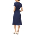 thumbnail image 3 of Summer Dress for Women Work Casual Short Sleeve Crewneck A Line Flowy Dresses with Belt XS Navy Blue, 3 of 6