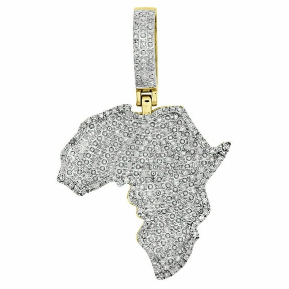 14K Yellow Gold Over Diamond Africa Country Map Pendant Charm 1 Carat With Chain