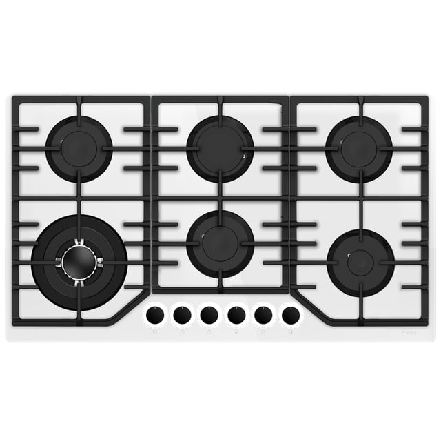 PARRILLA DE GAS DE VIDRIO TEMPLADO BLANCO 8MM CON 6 QUEMADORES
