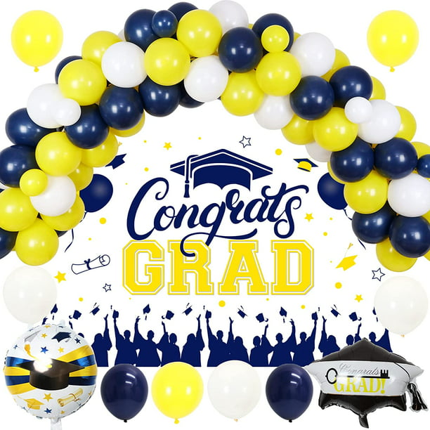 Navy Blue and Yellow Graduation Party Decorations, Graduation Banner ...