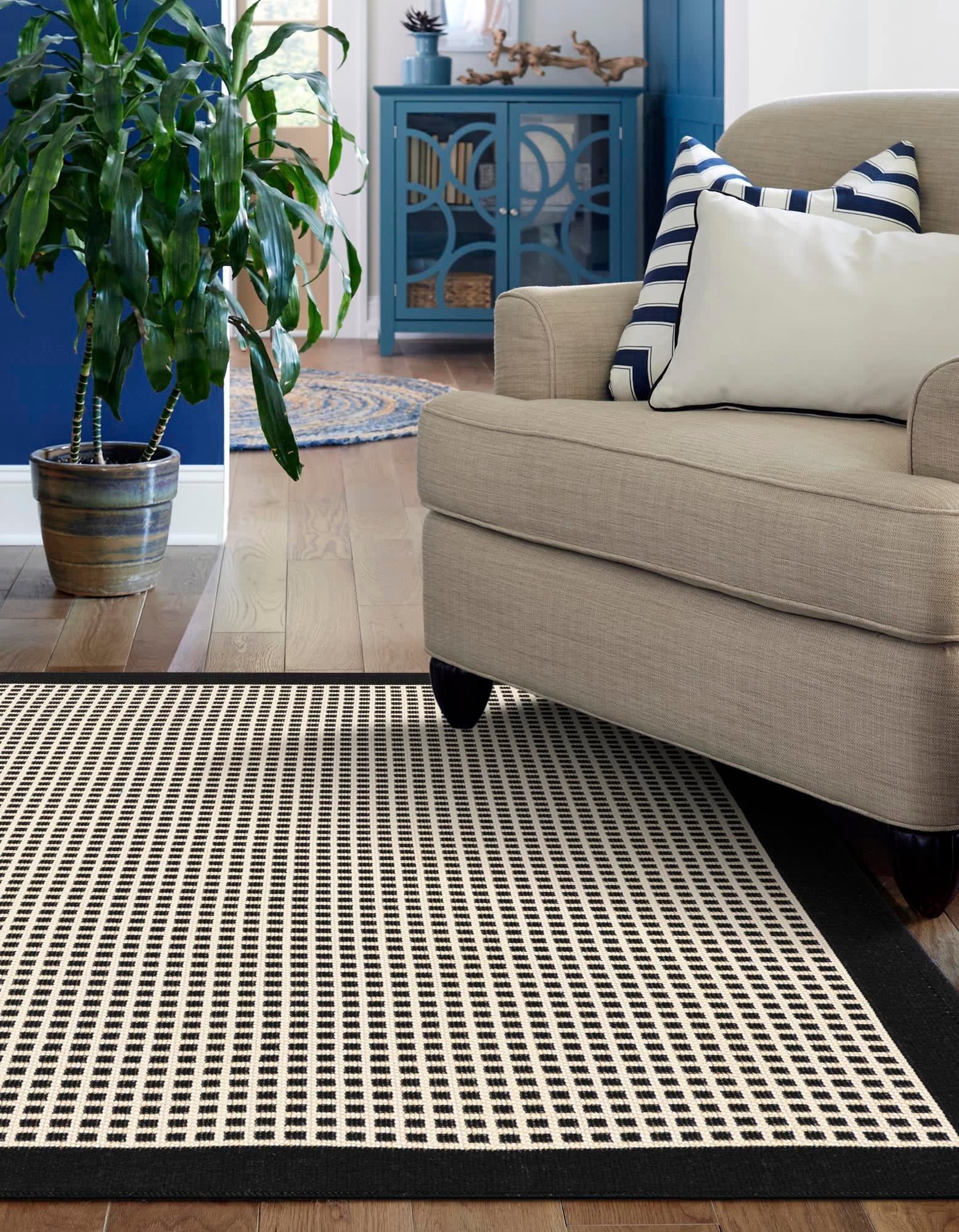 Unique Loom Outdoor Border Collection Area Rug - Frame (10' x 14' 1" Rectangle Black/Ivory)