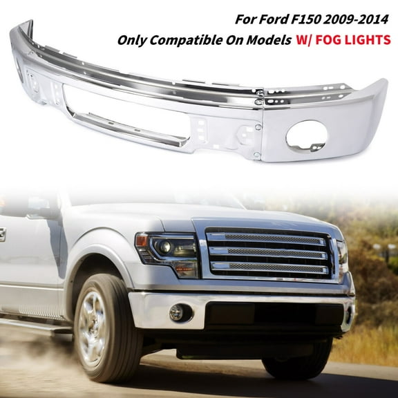 Chrome Steel Front Bumper Face Bar w/Fog Light Hole for Ford F-150 2009-2014