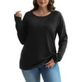 thumbnail image 5 of Fmbrln Womens Long Sleeve Shirts Fashion Casual Solid Color Tops Crew Neck Blouse Loose Comfy T-shirts Black 2XL, 5 of 9