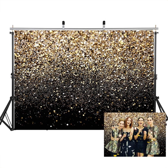 Telón de fondo fotográfico SJOLOON, vinilo negro y dorado de 2,1 x 1,5 m