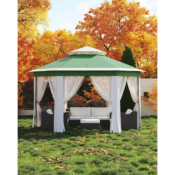 Luku 13'x13' Pop-Up Gazebo, Outdoor Hexagonal Patio Gazebo with Mosquito Netting, Instant Setup Canopy Tent with Strong Steel Frame and Sandbags, for Backyard, Gardens, Patio