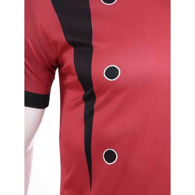 TiaoBug Men Chef Print Contrast Color Restaurant Kitchen Chef Shirt Costume Round Neck Short Sleeve Tee Top Burgundy XXL