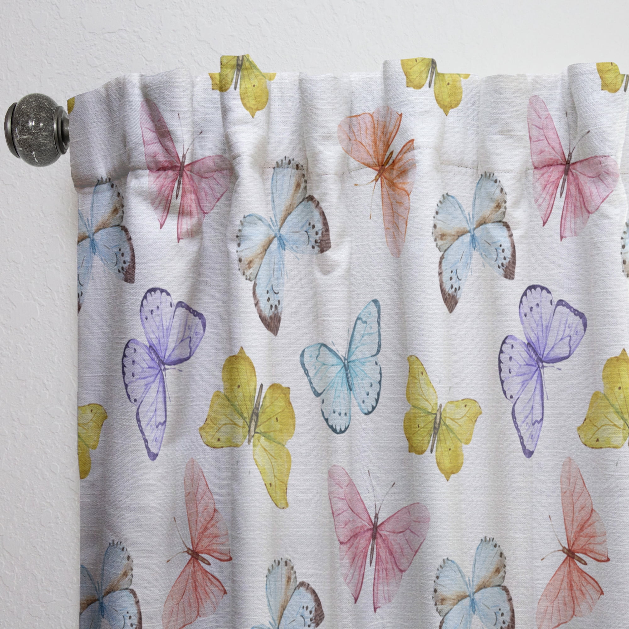 Designart 'Butterflies On White' Traditional Curtain Panel