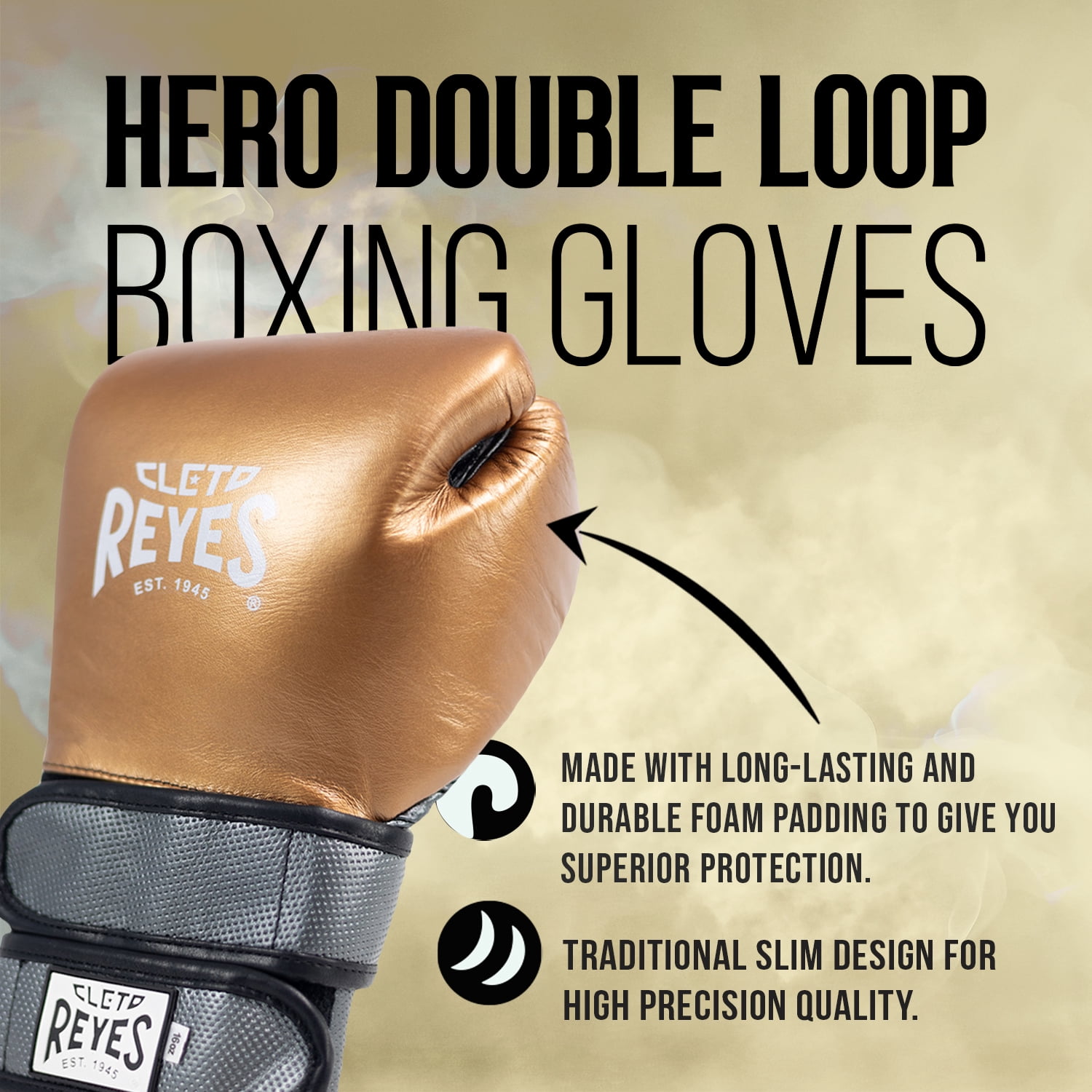 Cleto Reyes Hero Double Loop Boxing Gloves for Men and Women (16oz, Copper/Oxford Gray)