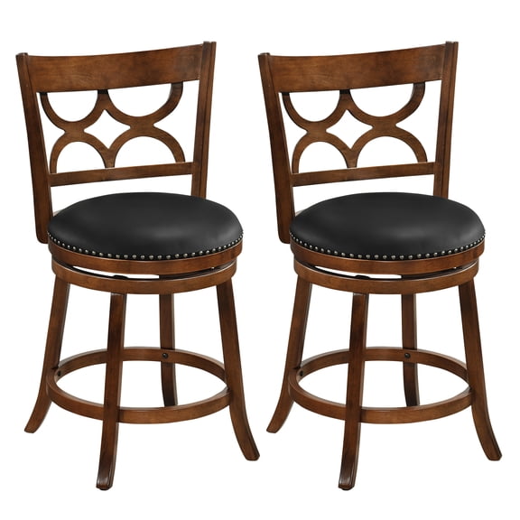 Gymax 26'' Counter Height Bar Stools Set of 2 w/Rubber Wood Frame Upholstered Seat