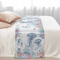 thumbnail image 2 of Ocean Jellyfish Bed Runner for King Size Bed, Watercolor Seaweed Sea Horse Coral White Letter Texture Soft Bedding Scarf Bedding Protector Slipcover Sofa Throw for Bedroom Hotel Guesthouse, 2 of 8