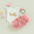 thumbnail image 3 of Douhoow Baby Girl Half Birthday Outfits, Fly Sleeve Lace Romper Tutu Skirt Set, 3 of 8