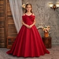 thumbnail image 2 of BCSIOAOI Girls Formal Dress,Off-Shoulder Bow Front Satin Flower Girl Dress for Weddings Red 11 Years, 2 of 9