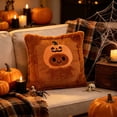 thumbnail image 6 of Halloween Pillow Covers Decorative Fall Cute Ghost Plush Faux Fur Throw Pillow Cover 18x18 Inch Soft Pumpkin Accents for Sofa Couch Bed Living Room Festive Home Decor - Brown Orange A, 6 of 6