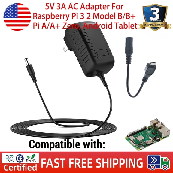 5V 3A AC Adapter For Raspberry Pi 3 2 Model B/B  Pi A/A  Zero, Android Tablet