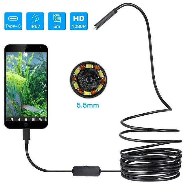 LOVEVER Câble Rigide USB 5 Mètres (16.4 Pieds) Caméra d'Inspection Endoscope Caméra HD pour Android avec 6 Lumières Led