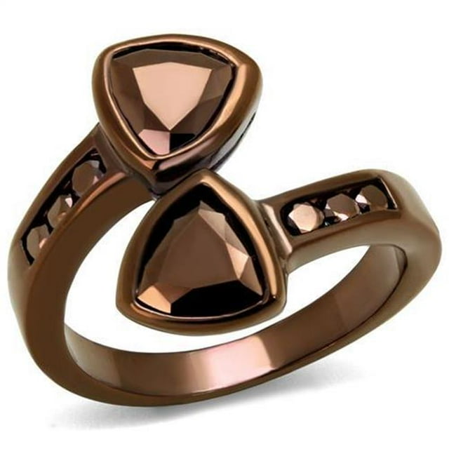 Femmes IP Bague en Laiton avec AAA Grade CZ en Café Léger - Taille 8