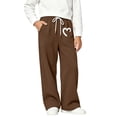 thumbnail image 6 of DJDLJWCJ Teen Girls Wide Leg Sweatpants Winter Warm Elastic Waist Drawstring Baggy Pants Side Pocket Athletic Pants Brown Size 7, 6 of 7
