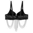 thumbnail image 5 of Haitryli Women's Sparkle Rhinestone Sequin Belly Dance Bra Top Beaded Tassel Tops for Stage Black 34/75C, 5 of 7