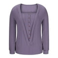 thumbnail image 6 of Womens Tops, Ribbed Knit Tops for Women Trendy Square Neck Button Decoration Pullover Soft Long Sleeve Work Casual Blouses, 6 of 9