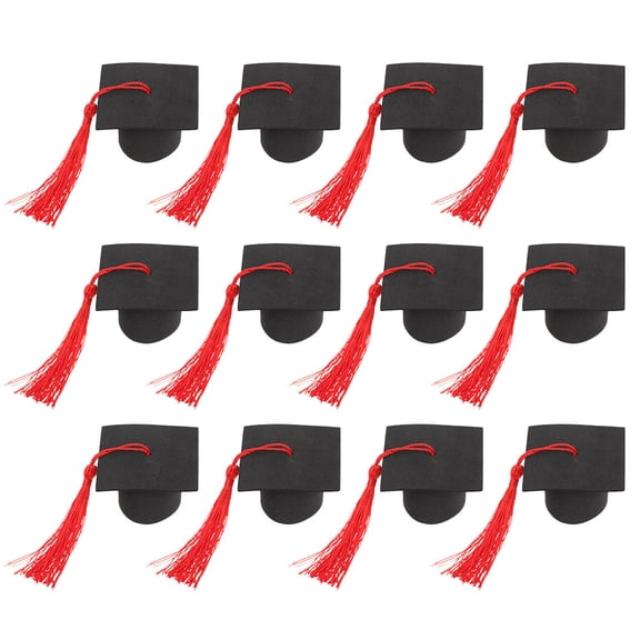 12pcs Mini Graduation Cap with Tassel Wine Bottle Toppers Graduation Hat Cake Decorations