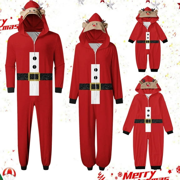 Rohuuque 2024 Family Christmas Pajamas Matching Sets Onesie Trendy Lattice Print Plush Long Sleeved Jumpsuit Family Parent-Child Wear Dad Red