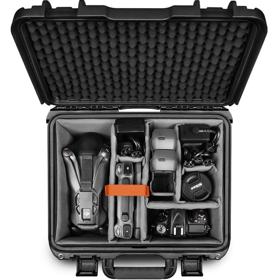 Lekufee Waterproof Hard Carrying Case with Padded Dividers for DJI Mavic 4 Pro, Air 3S, Mini 4 Pro Drone, Partial Canon/Nikon Camera and Lens, and Accessories - Black