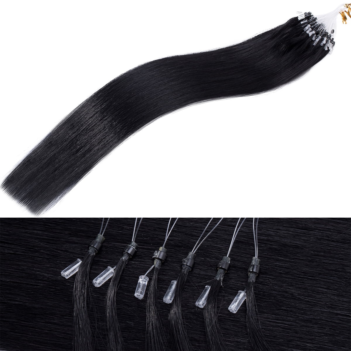 SEGO Micro Loop Thick Real Remy Human Hair Extensions Invisible Band Micro Ring Beads Hair 100 Strands Black Hair Extensions