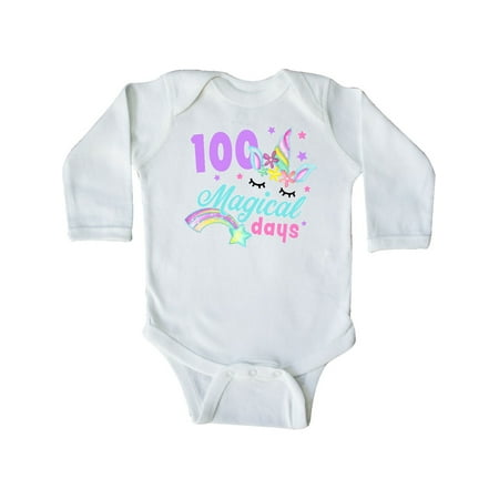 

Inktastic 100 Magical Days with Unicorn Gift Baby Girl Long Sleeve Bodysuit
