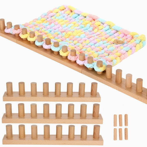 48" Chunky Knitting Loom for Blanket Making – Adjustable Wood Frame, Portable DIY Hand Knitting Kit for Beginners, Reusable Blanket Loom for Bulky Yarn Crafts & Gifts