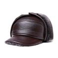 thumbnail image 1 of Qarigey Gorros de invierno de cuero de mediana edad forro polar cálido orejeras sombrero estilo Vintage sombrero térmico caminar al aire libre Sombreros Rojo marrón L{55-56} Qarigey  AP013136-13, 1 of 6