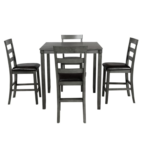Contemporary Dining Set For 4 Square Counter Height Wooden Kitchen Dining Table With 4 Chairs For Dining Room Restaurant Bistro Grey Walmart Com Walmart Com