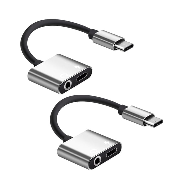 KAKOWELY 2 In 1 Aluminum Alloy Type-C to 3.5mm Headphone Adapter Audio Adapter (Silver),4.72X"X0.98"X0.31"