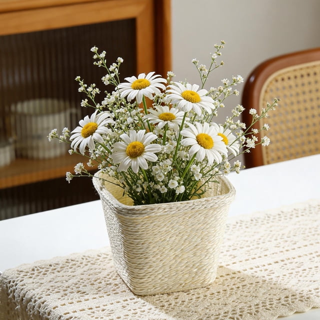 Cesta tejida para plantas, cubierta rústica para macetas, cesta para macetas para jardín, patio, balcón, decoración de granja