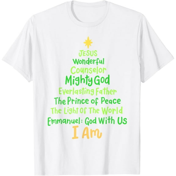 Christian Christmas Jesus Bible Names Xmas Tree Shaped T-ShirtMen's and women's pure cotton short-sleeved shirts