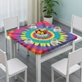 thumbnail image 3 of Rainbow Tie Dye Mandala Pattern Square Fitted Tablecloth with Elastic Edge,Square Table Cover,Washable Elastic Table Cover for Home Kitchen Party Decor 34"x34", 3 of 6