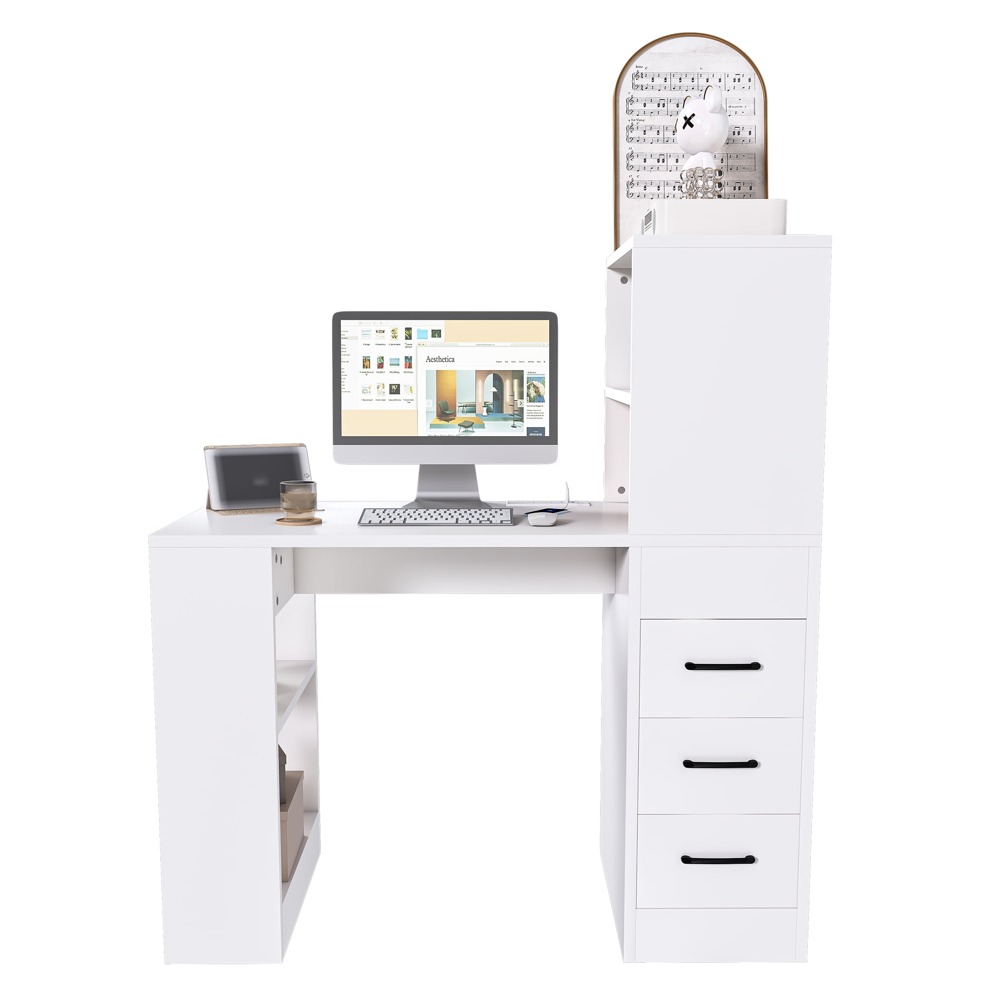 Computer Desk with Built-in Charging Socket, 15mm Thick Density Board, Ergonomic Design, Modern Home Office Desk for Work Study Gaming