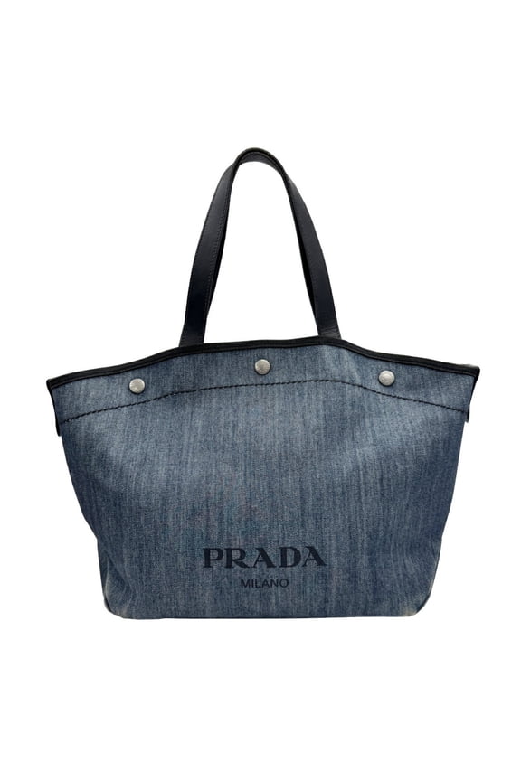 Pre-Owned PRADA 1BG311 Denim Leather Tote Bag Handbag for Men and Women (Good)