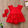 thumbnail image 3 of Robe Rouge à Fleurs pour Nouveau-Née Fille, Combinaison en Dentelle, Bandeau à Nœud, Ensembles, 3 of 7