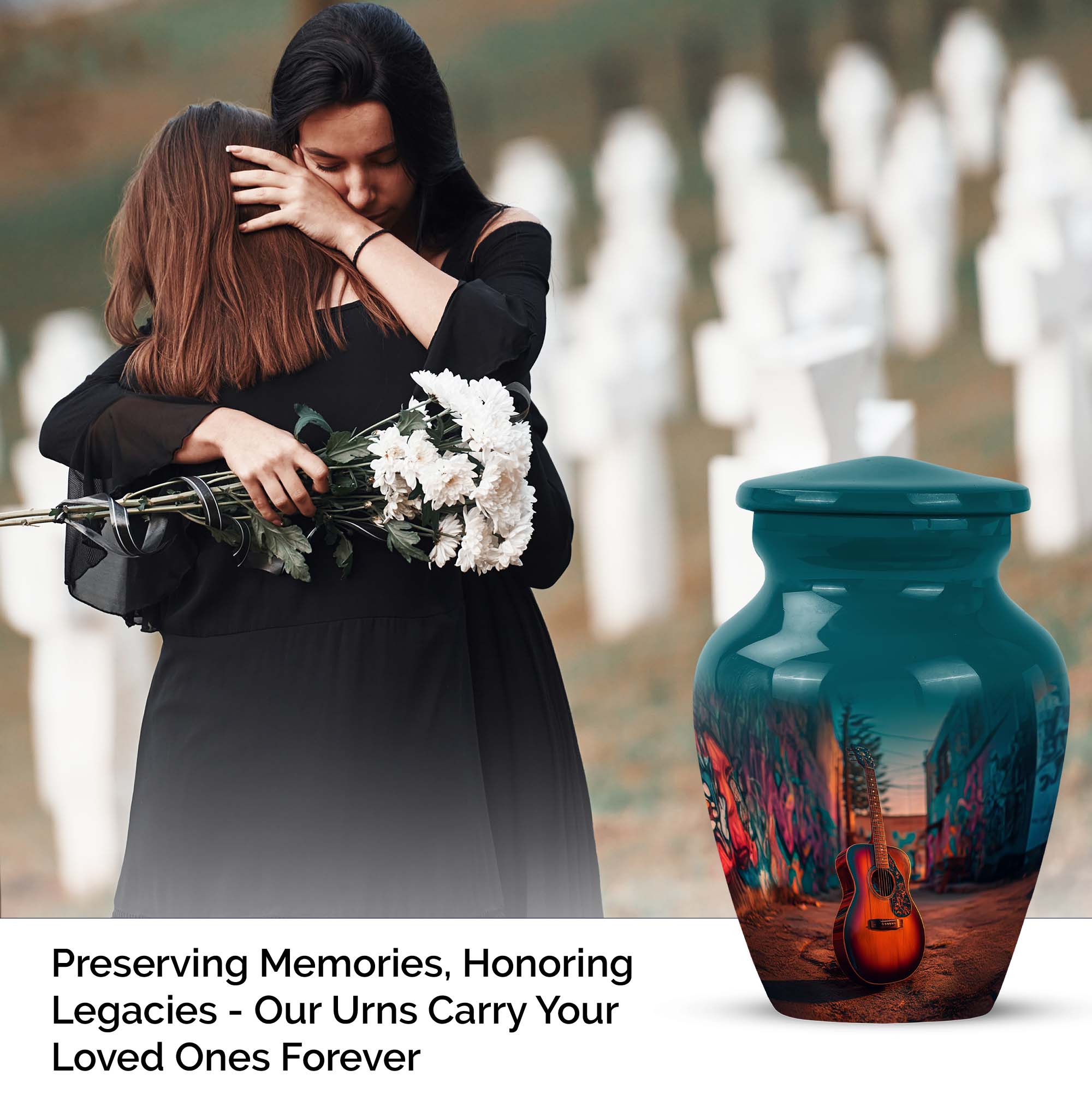 Guitar Keepsake Cremation Urns For Ashes Adult Female Mom And Dad - Pink Urns For Human Ashes Male And Female, 1 Large 10 Inch, With 4 Keepsake Set, 3 Inch - Blue Urn For Boy & Girl